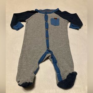 7 For All Mankind Navy and Gray Waffle Baby Footie